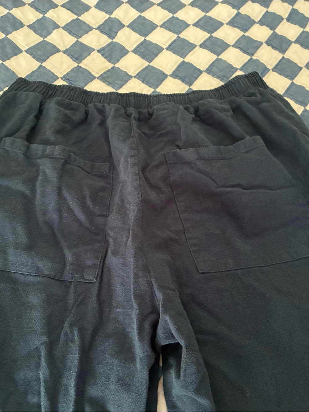 Dark teal/navy linen lantern pants. - Picture 3 of 6